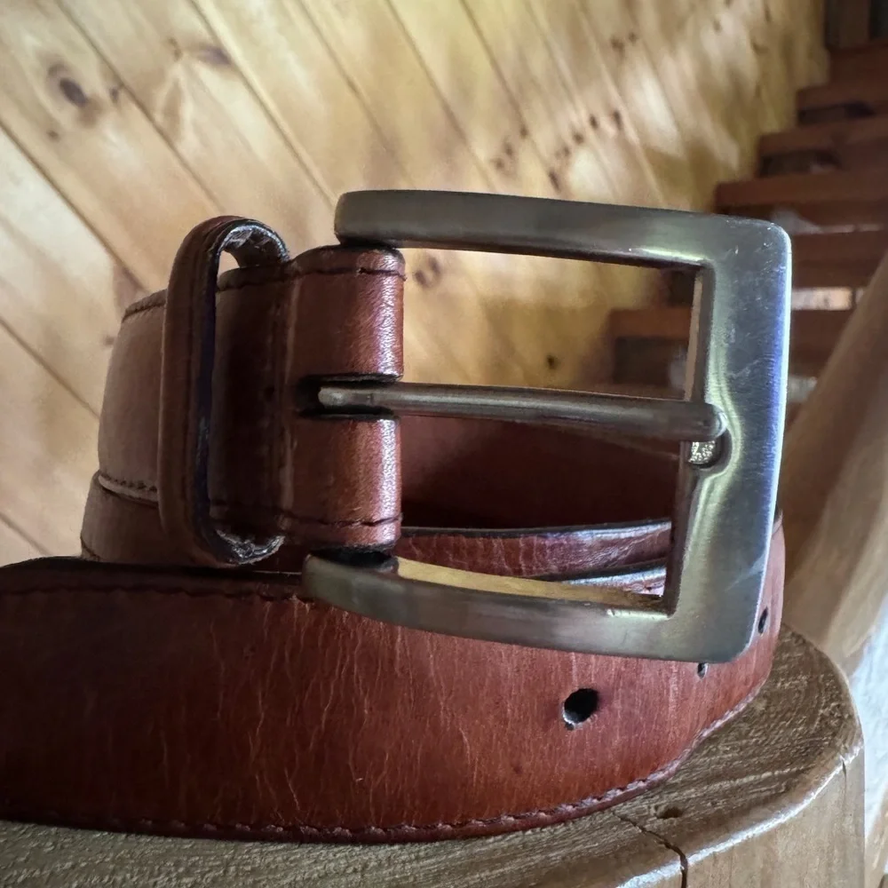 Cole Haan brown rustic stitch leather belt Size 34 Crafted in England